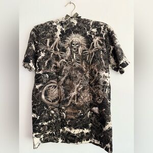 Vintage Y2K‎ Survivors Native American Skeleton Biker Stud Motorcycle Tshirt M